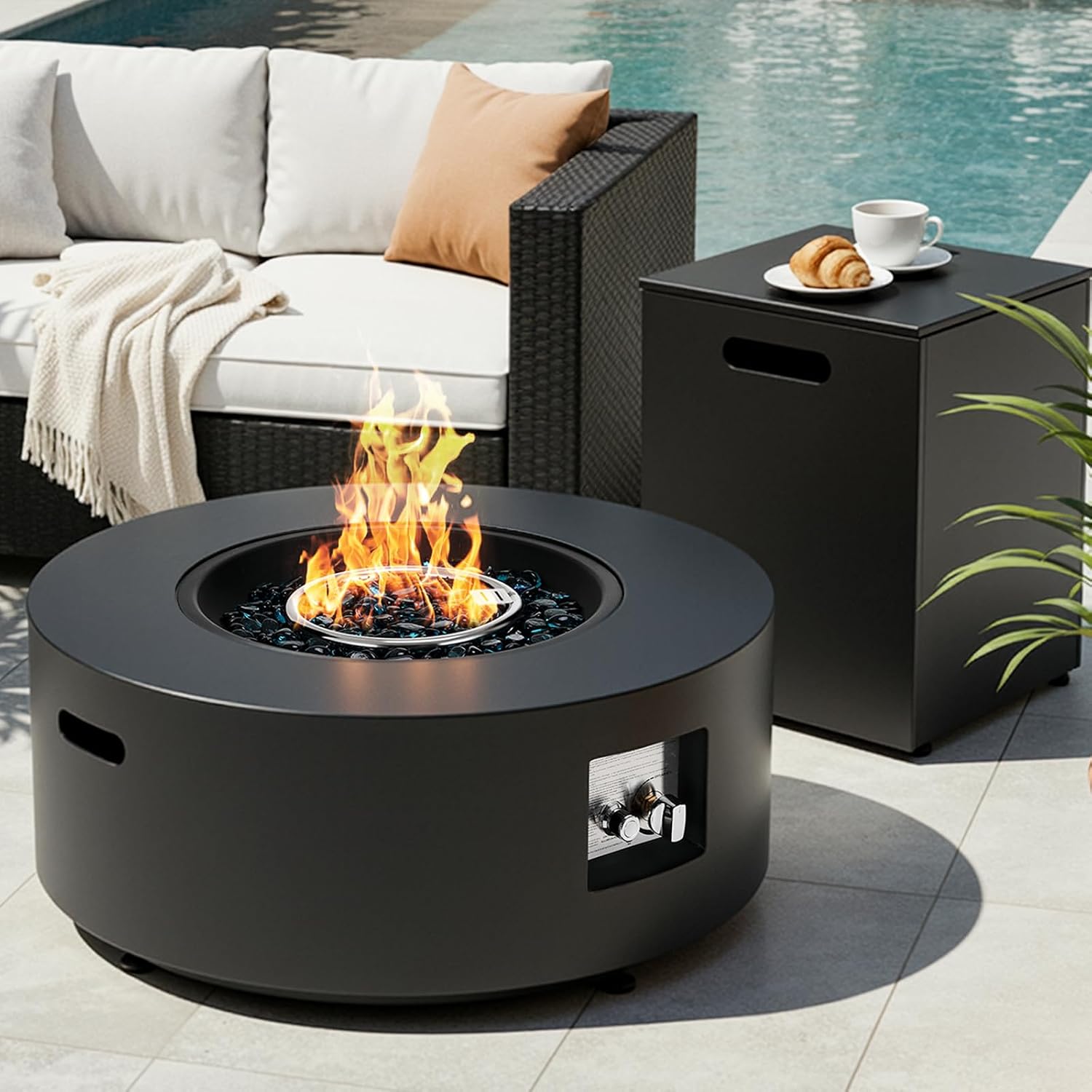 Outdoor Furniture With Fire Pit Table - 30 inç Yuvarlak Propan Ateş Çukuru