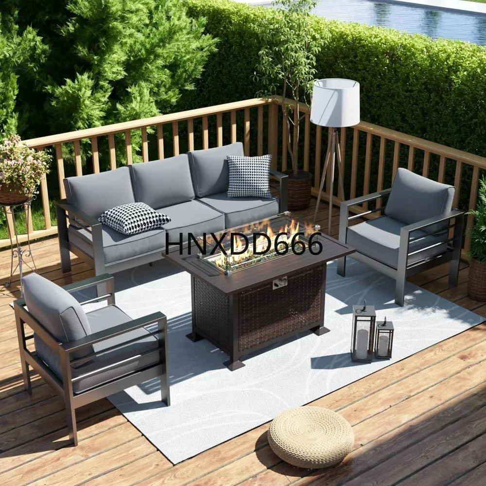 Outdoor Furniture With Fire Pit Table - Ateş Çukuru Masalı Veranda Mobilya Seti,