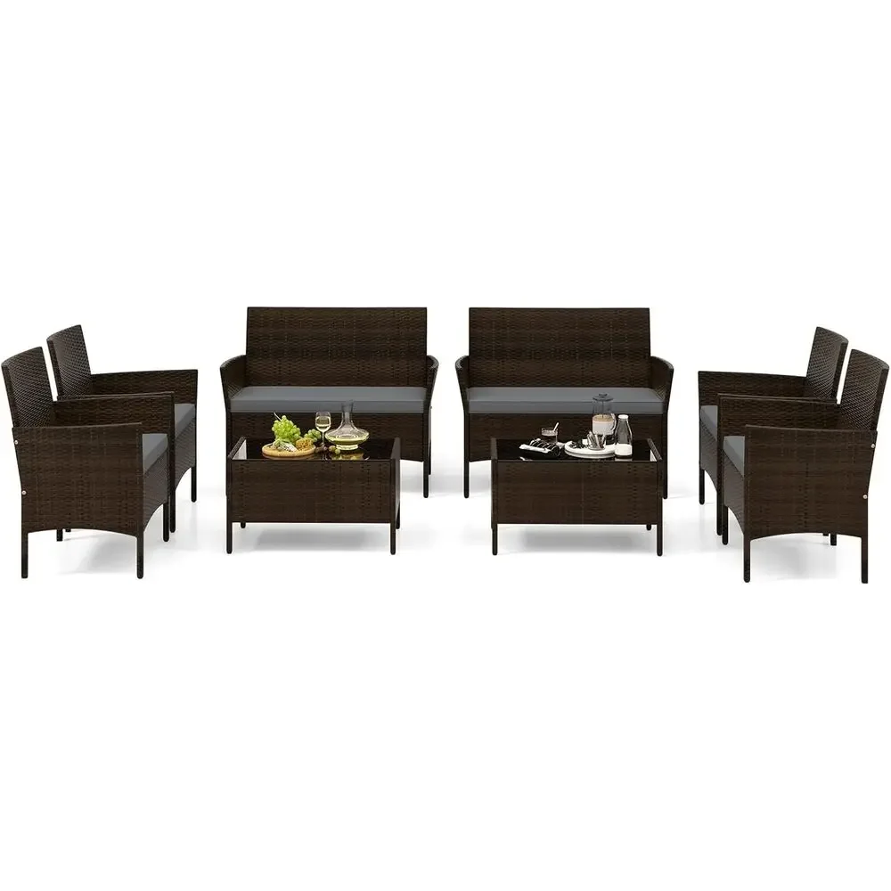 Outdoor Furniture Grey - 8 Parçalı Dış Mekan Rattan Veranda