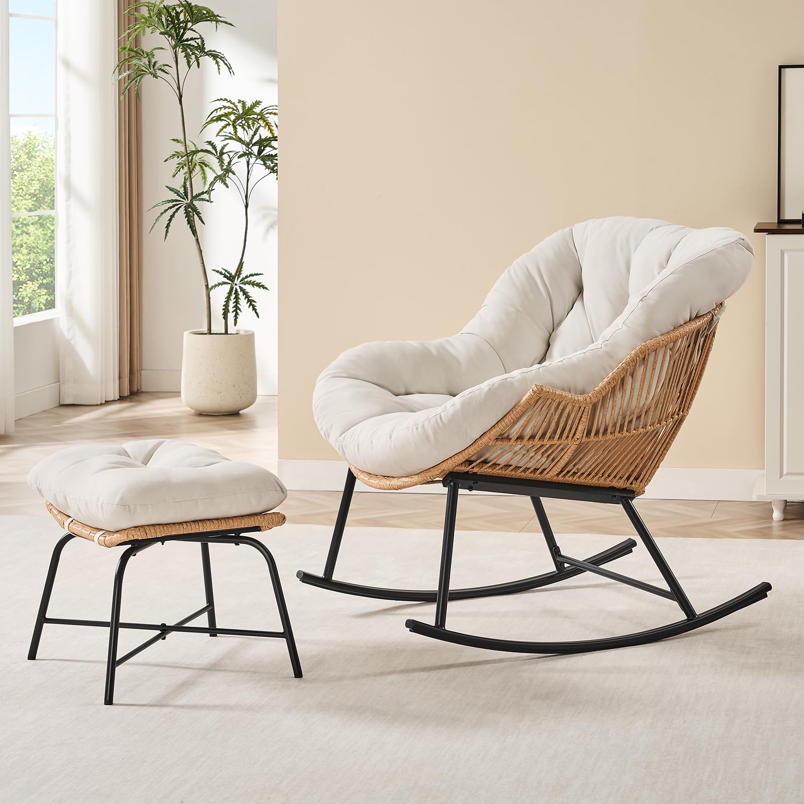 Outdoor Furniture Grey - Gri Rattan Papasan Sallanan Sandalye ve