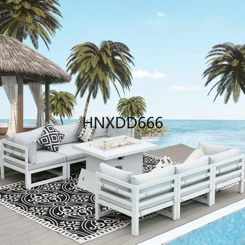 Outdoor Furniture With Fire Pit Table - 7 Parçalı Alüminyum Dış Mekan Oturma