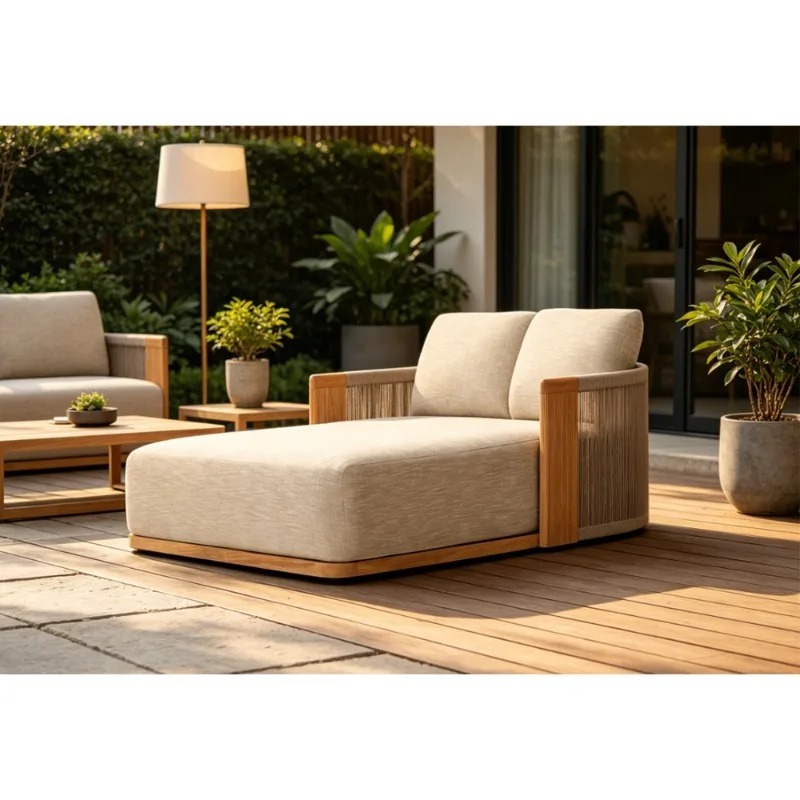 Outdoor Daybed Furniture - Veranda Tik Ahşap Şezlong Güneşlenme Yatağı