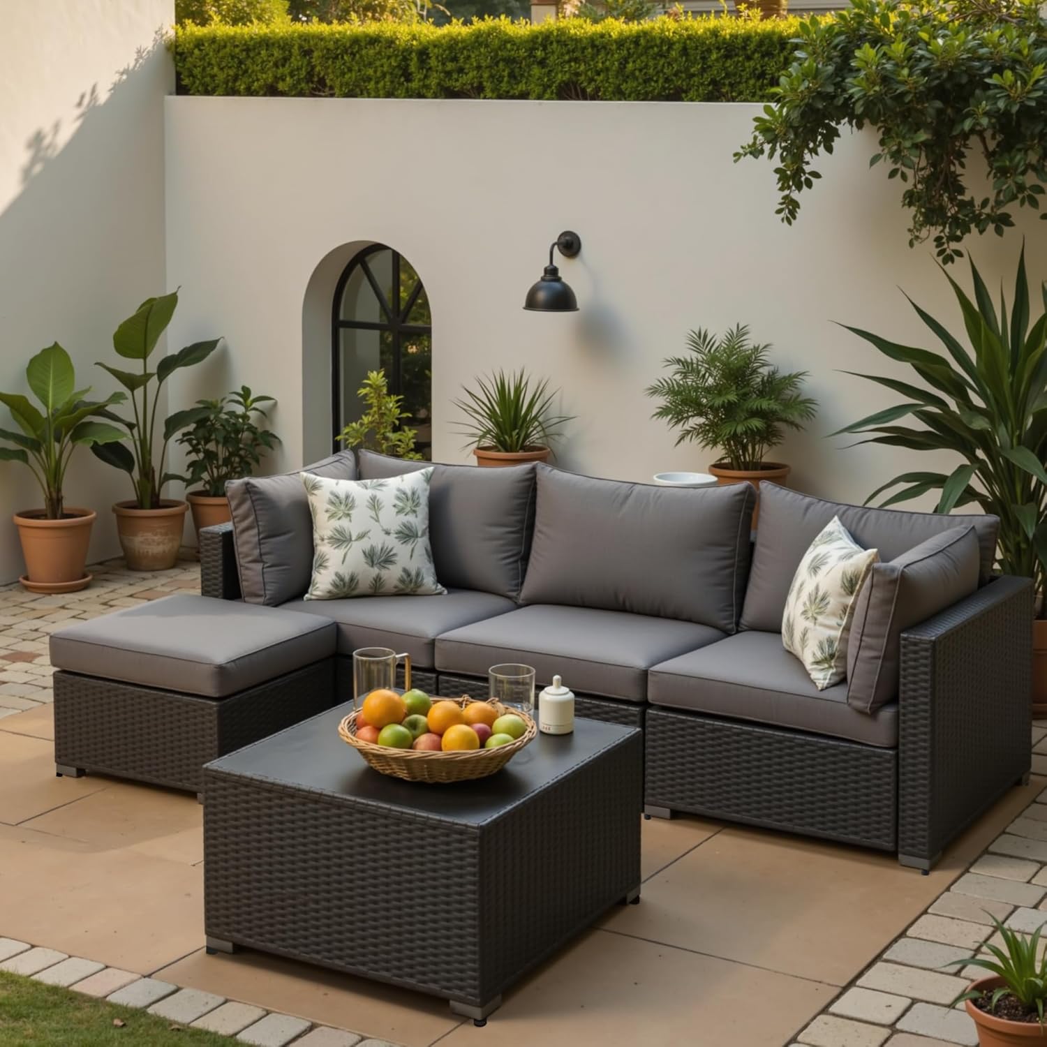 Outdoor Furniture Grey - Gri Kalınlaştırılmış Minderli 5 Parça Açık