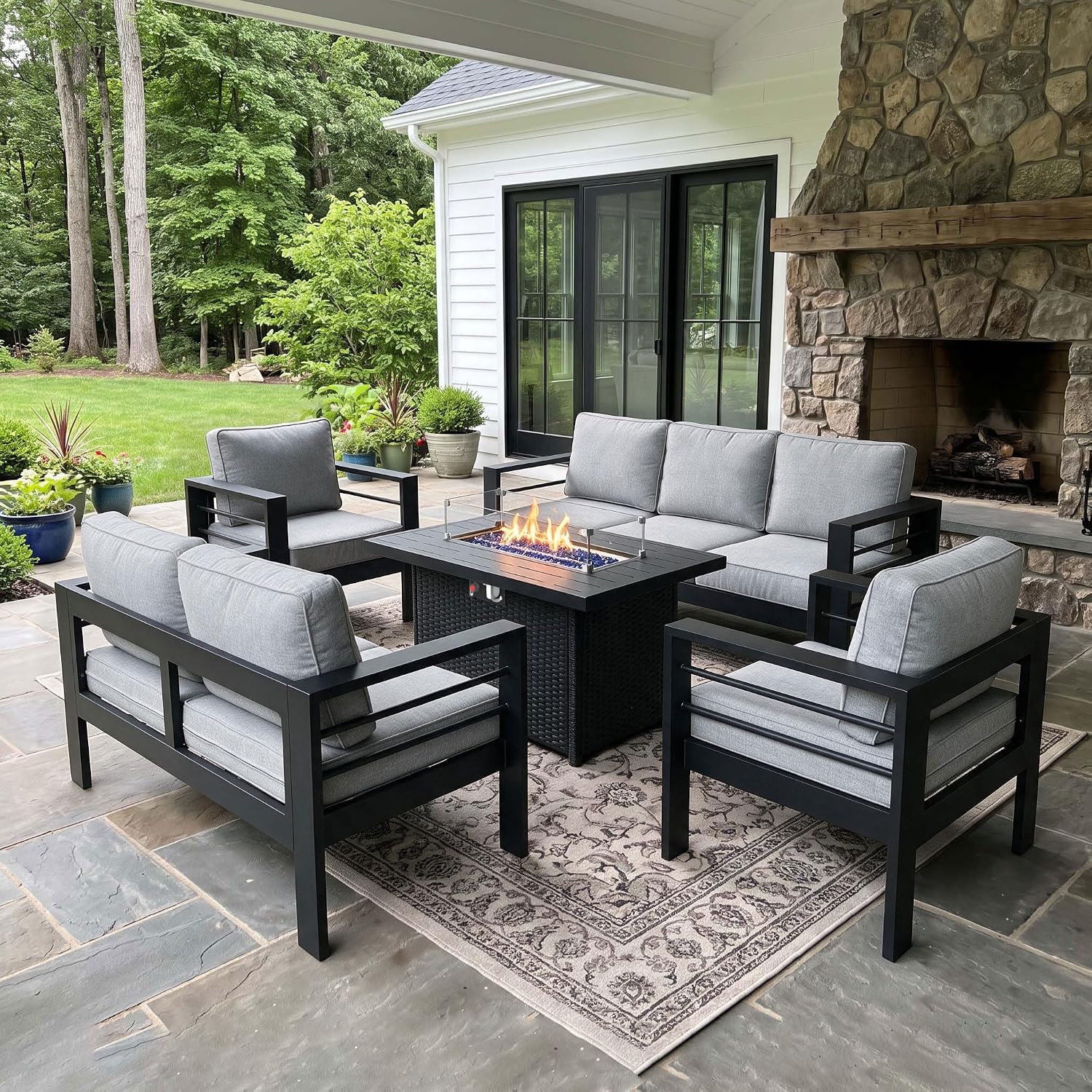 Outdoor Furniture With Fire Pit Table - Açık Hava Alüminyum Mobilya Seti, İçinde