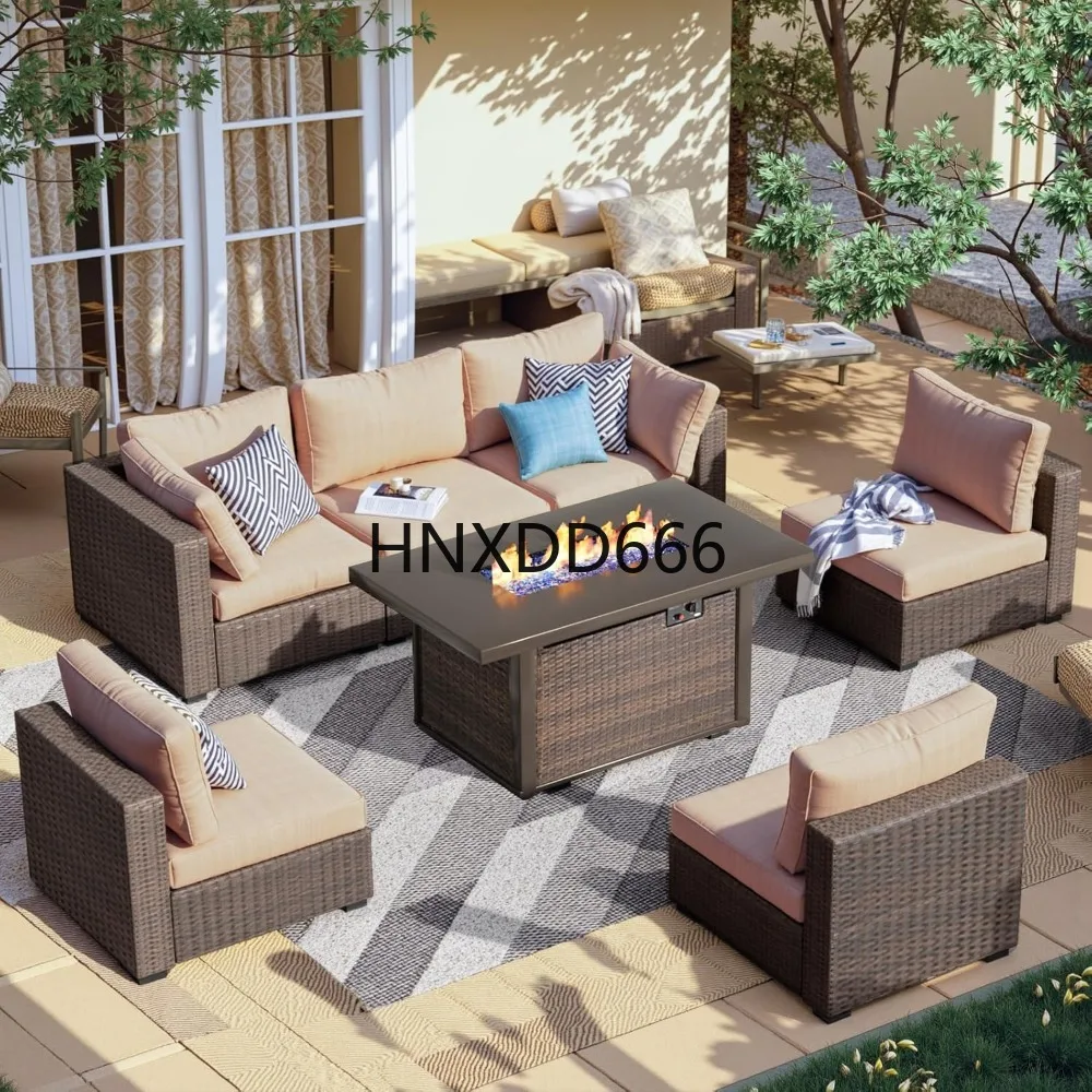 Outdoor Furniture With Fire Pit Table - 7 Parçalı Bahçe Mobilya Seti, Ateş