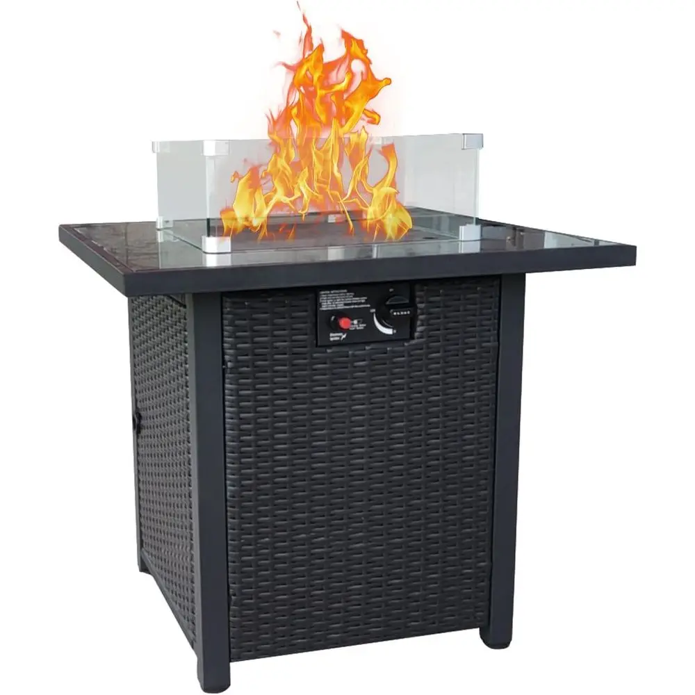 Outdoor Furniture With Fire Pit Table - Hasır Dış Mekan Veranda Mobilya Seti,