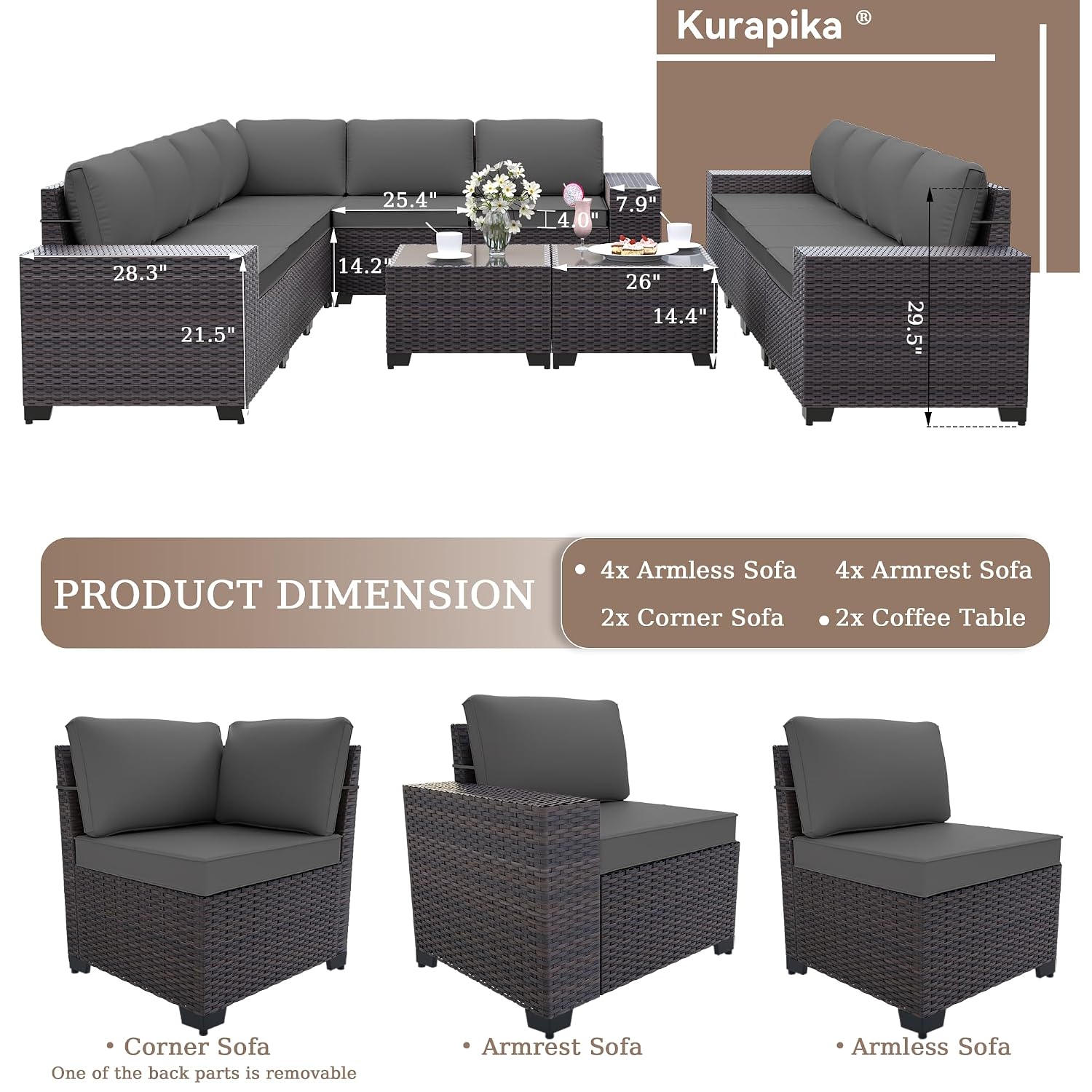 Outdoor Furniture Grey - Rattan Hasır Bahçe Mobilyası Kanepe Takımı