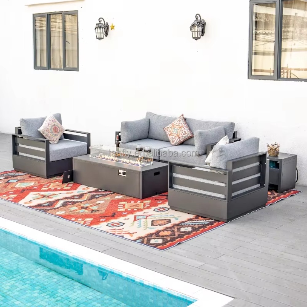 Outdoor Furniture With Fire Pit Table - Villa Otel Dış Mekan Mobilya Seti