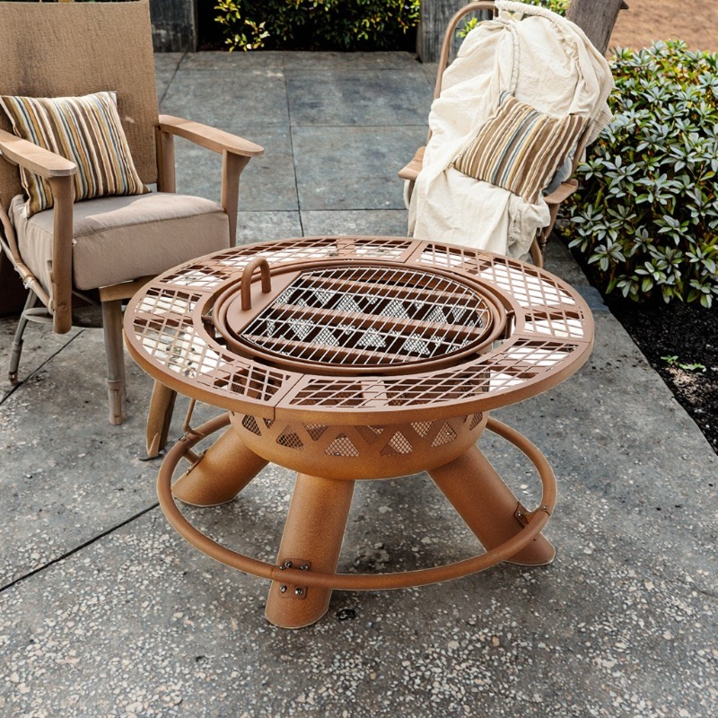 Outdoor Furniture With Fire Pit Table - 2026 Modern Dış Mekan Çelik Kömürlü