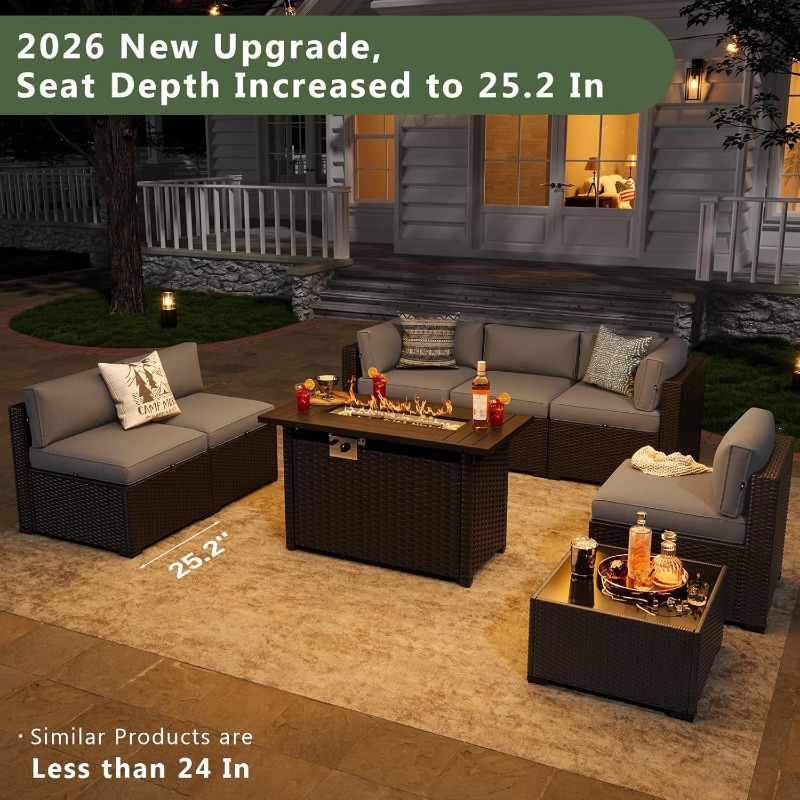 Outdoor Furniture With Fire Pit Table - Aoxun 8 Parçalı Bahçe Mobilya Seti,