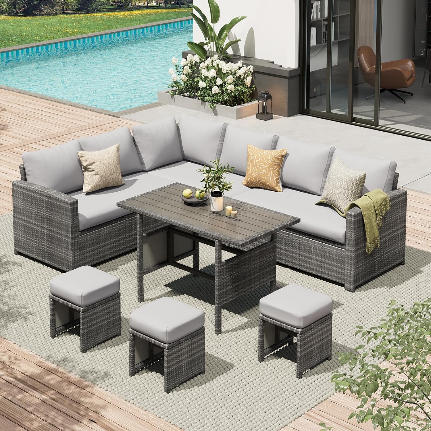 Outdoor Furniture Grey - 7 Parçalı Açık Hava Hasır Veranda