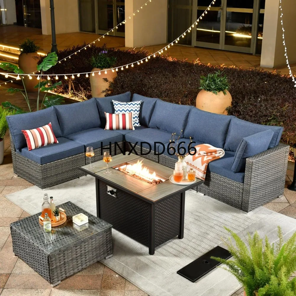 Outdoor Furniture With Fire Pit Table - Açık Alan 8 Parçalı Bahçe Mobilya