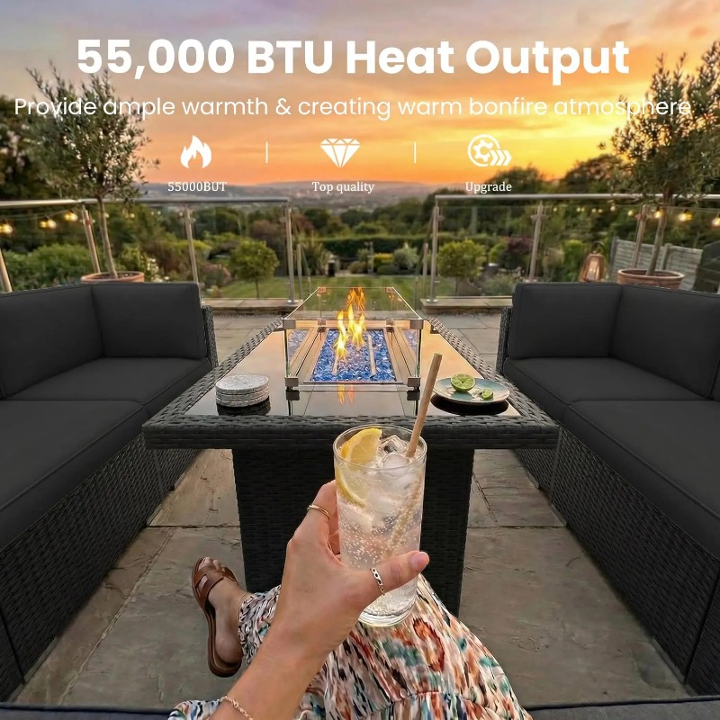8 Parçalı Veranda Hasır Köşe K - Outdoor Furniture With Fire Pit Table incelemesi ve fiyatı