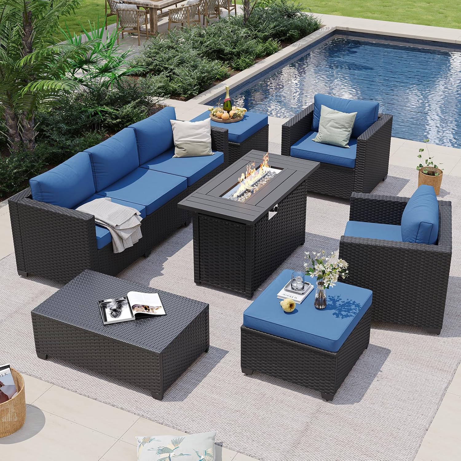 Lacivert Dış Mekan Köşe Koltuk - Outdoor Furniture With Fire Pit Table incelemesi ve fiyatı