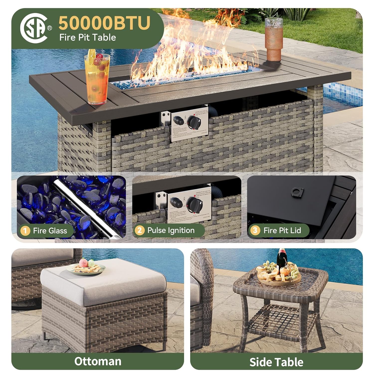 7 Parçalı Hasır Veranda Takımı - Outdoor Furniture With Fire Pit Table incelemesi ve fiyatı