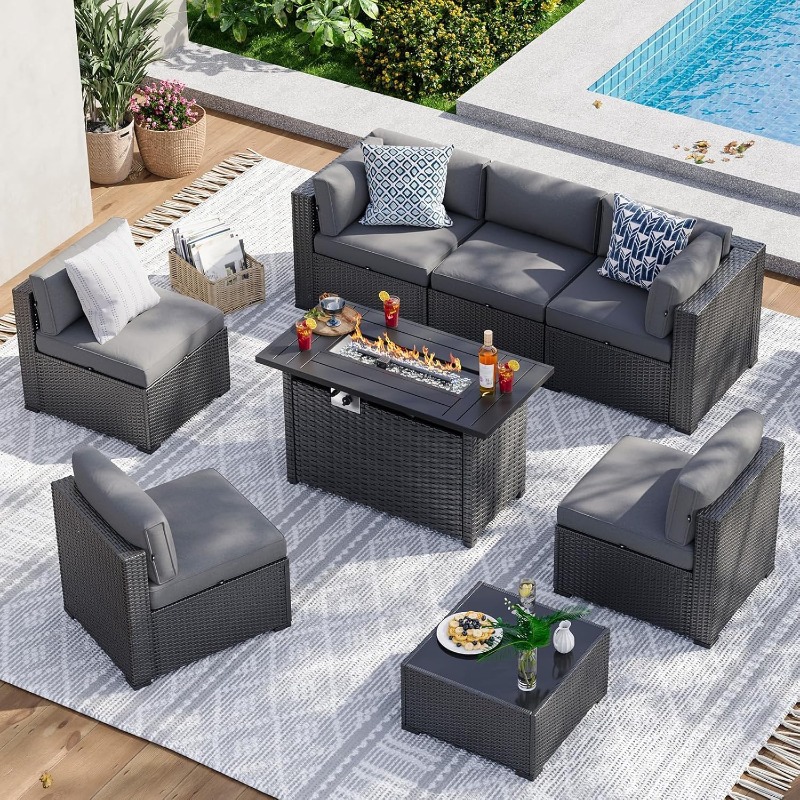 Aoxun 8 Parçalı Bahçe Mobilya  - Outdoor Furniture With Fire Pit Table incelemesi ve fiyatı