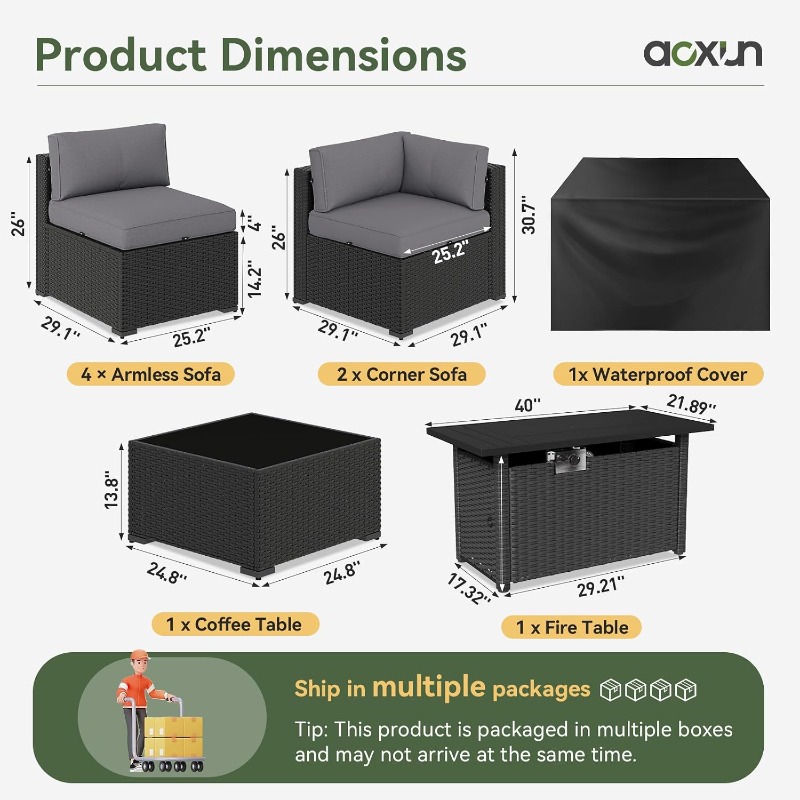 Aoxun 8 Parçalı Bahçe Mobilya  - Outdoor Furniture With Fire Pit Table incelemesi ve fiyatı