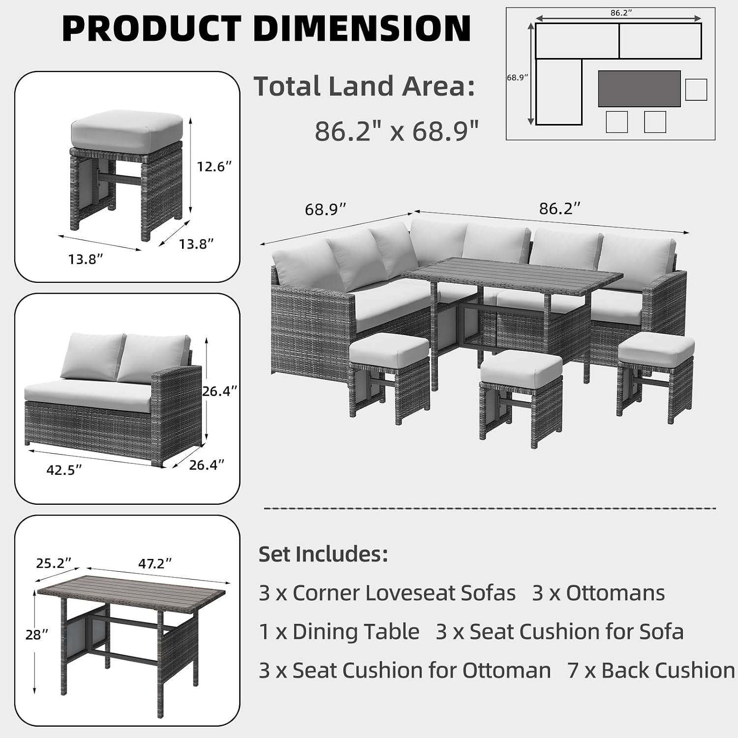 7 Parçalı Açık Hava Hasır Vera - Outdoor Furniture Grey incelemesi ve fiyatı